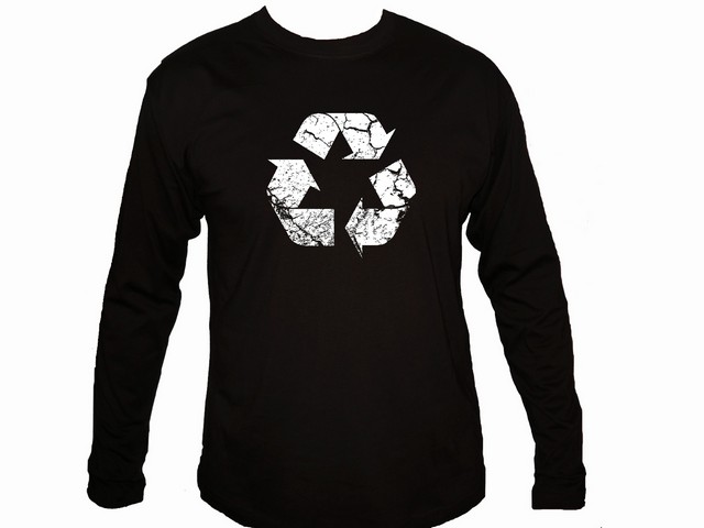 Recycle logo distressed print silk printed man sleeved t-shirt
